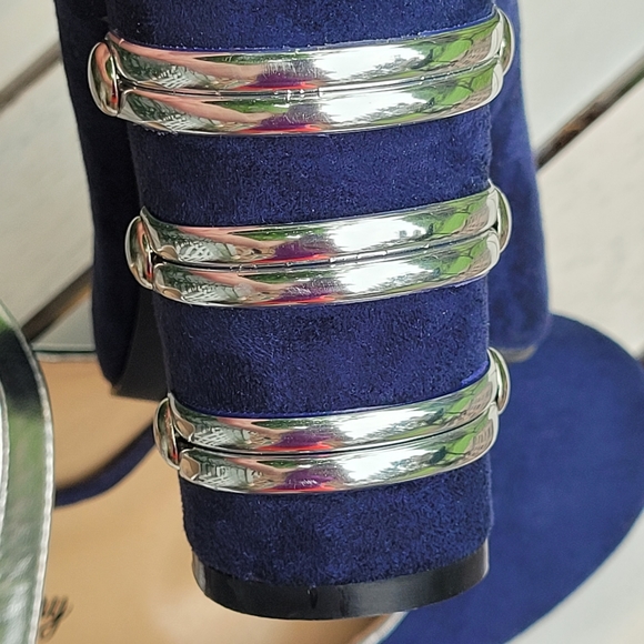 Penny Loves Kenny Requium Size 8 Navy/Silver Block Heel Almond Toe Retro Feel - Picture 8 of 10